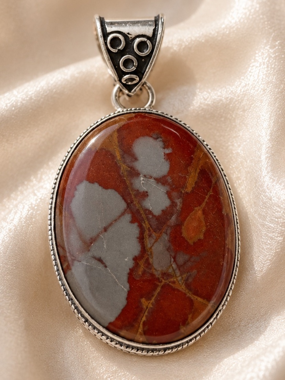 Artisan Red and Gray Jasper Oval Pendant